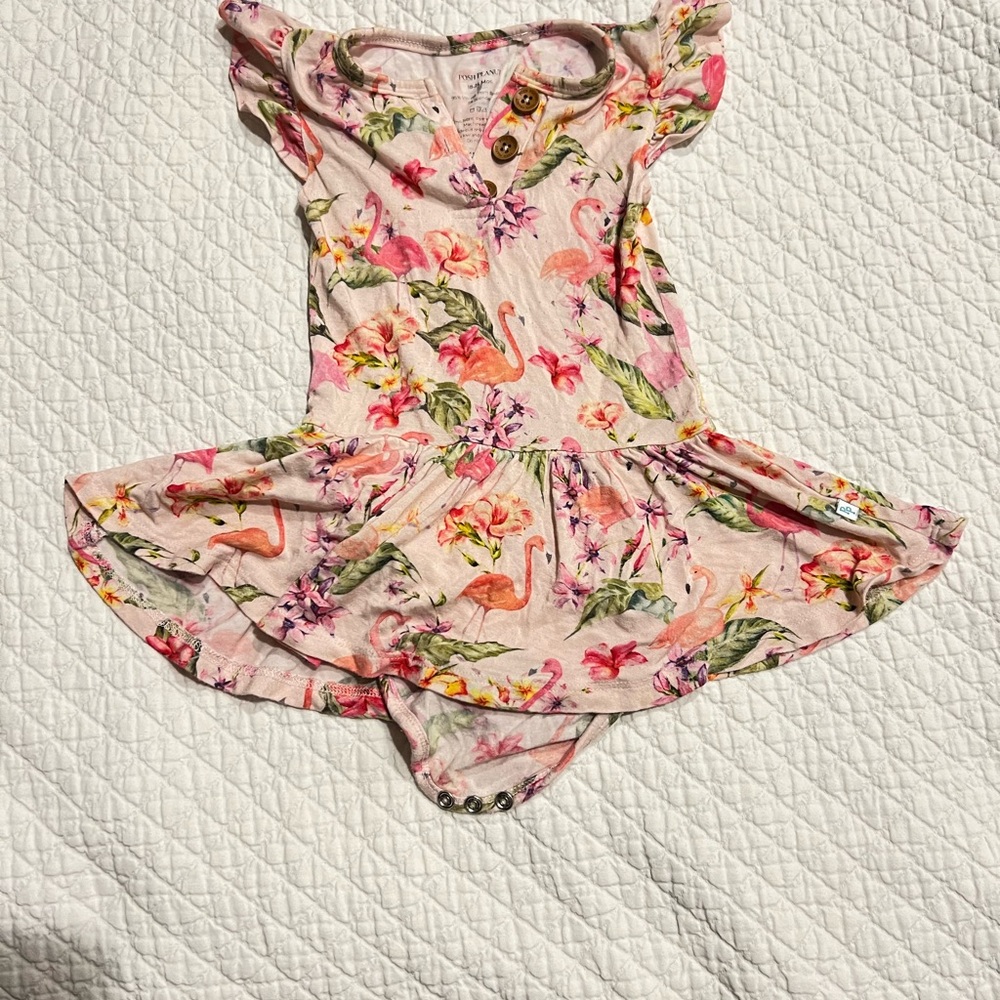 Posh Peanut Floral Flamingo Baby Dress